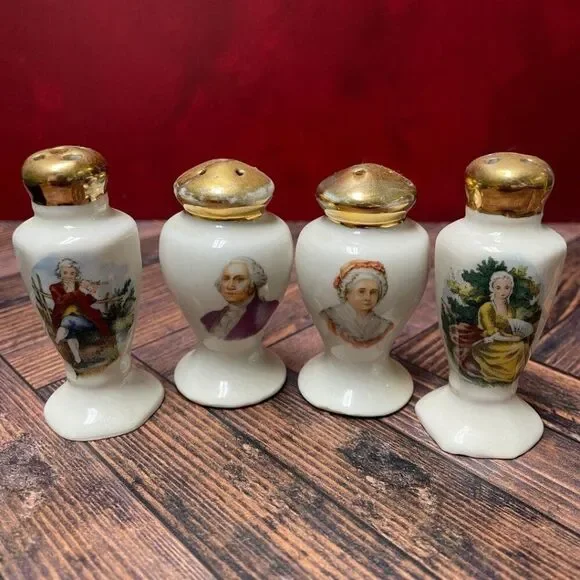 Vintage 1950s Souvenir Colonial Salt & Pepper Shakers (Set of 4) Pres.Washington - Picture 1 of 13